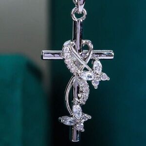 Cubic Zicronia Butterfly Infinity Cross Necklace, Cubic Zicronia Cross Necklace